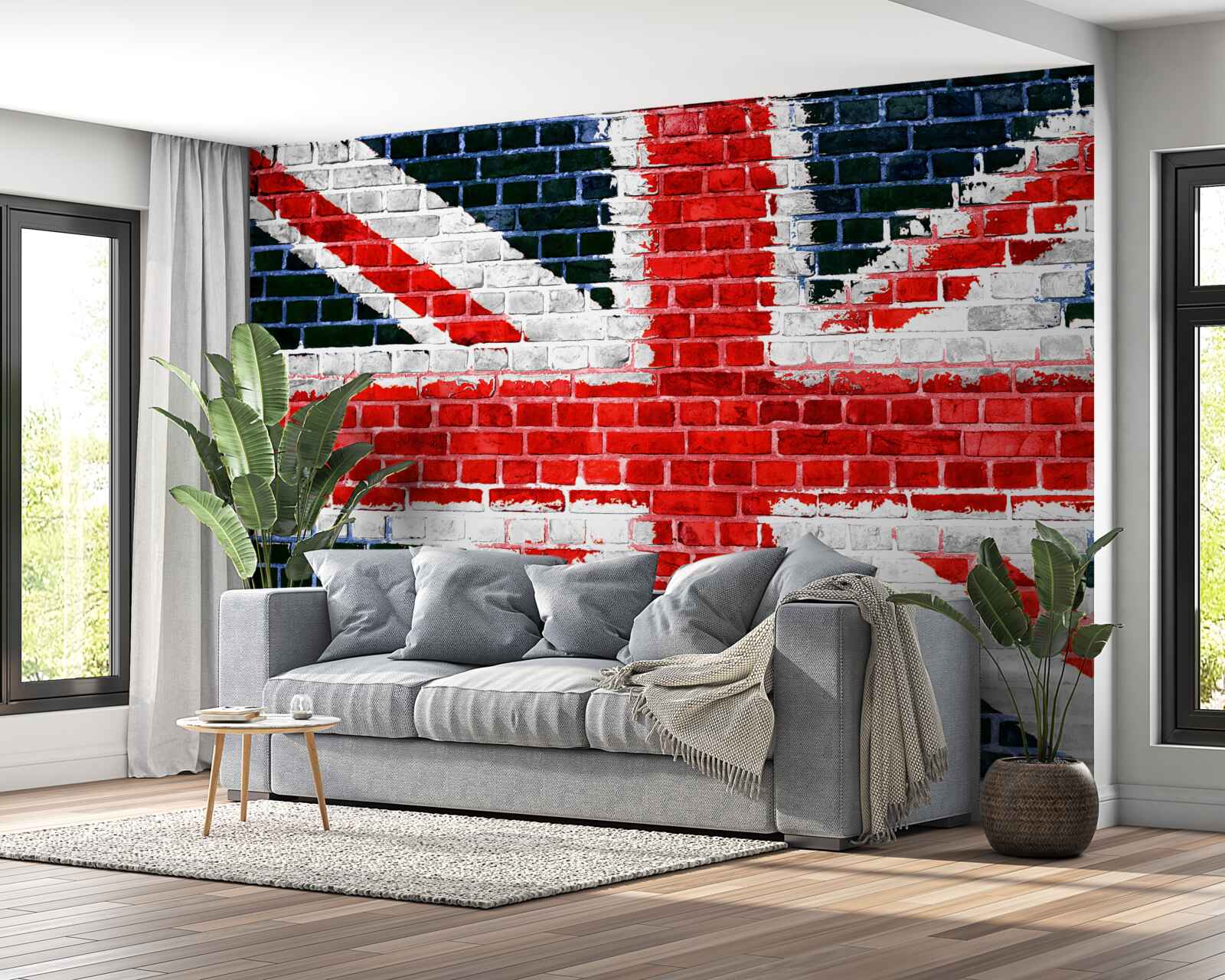 Fotobehang vlag van engeland op een bakstenen muur