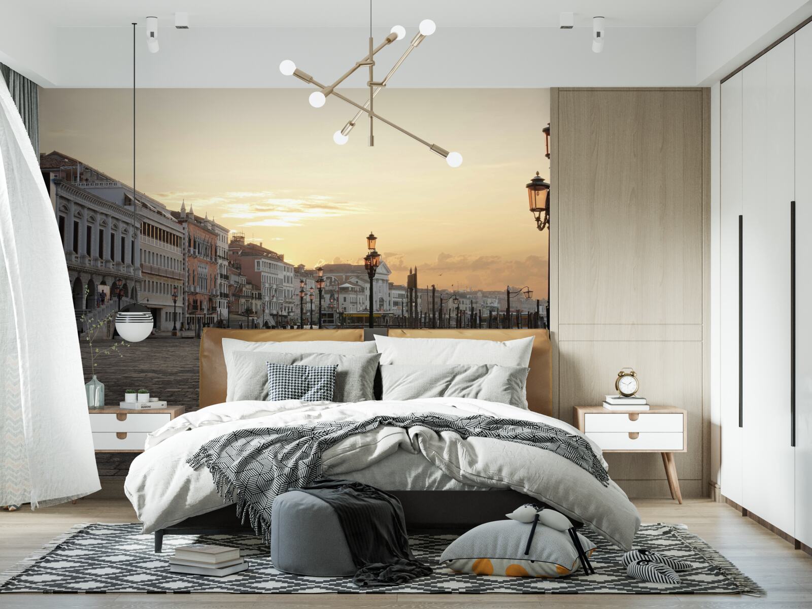 Fotobehang verlaten dijk in afwachting van zonsondergang