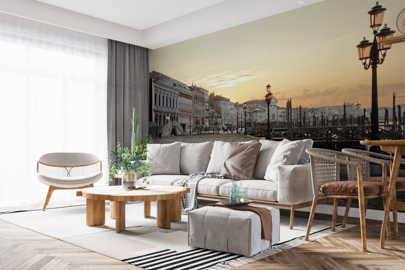 Fotobehang verlaten dijk in afwachting van zonsondergang