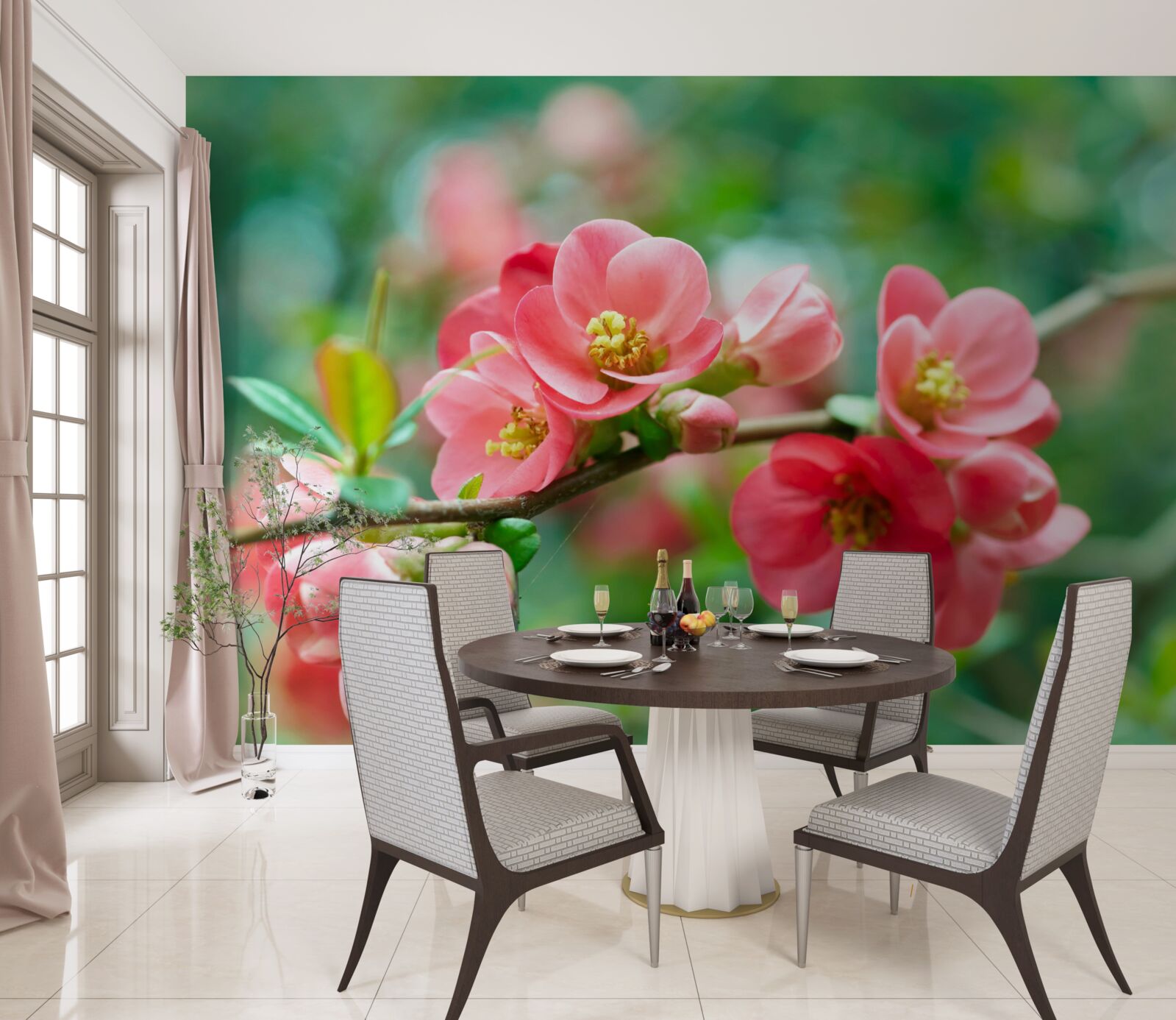 Fotobehang rode bloemen van fruitbomen