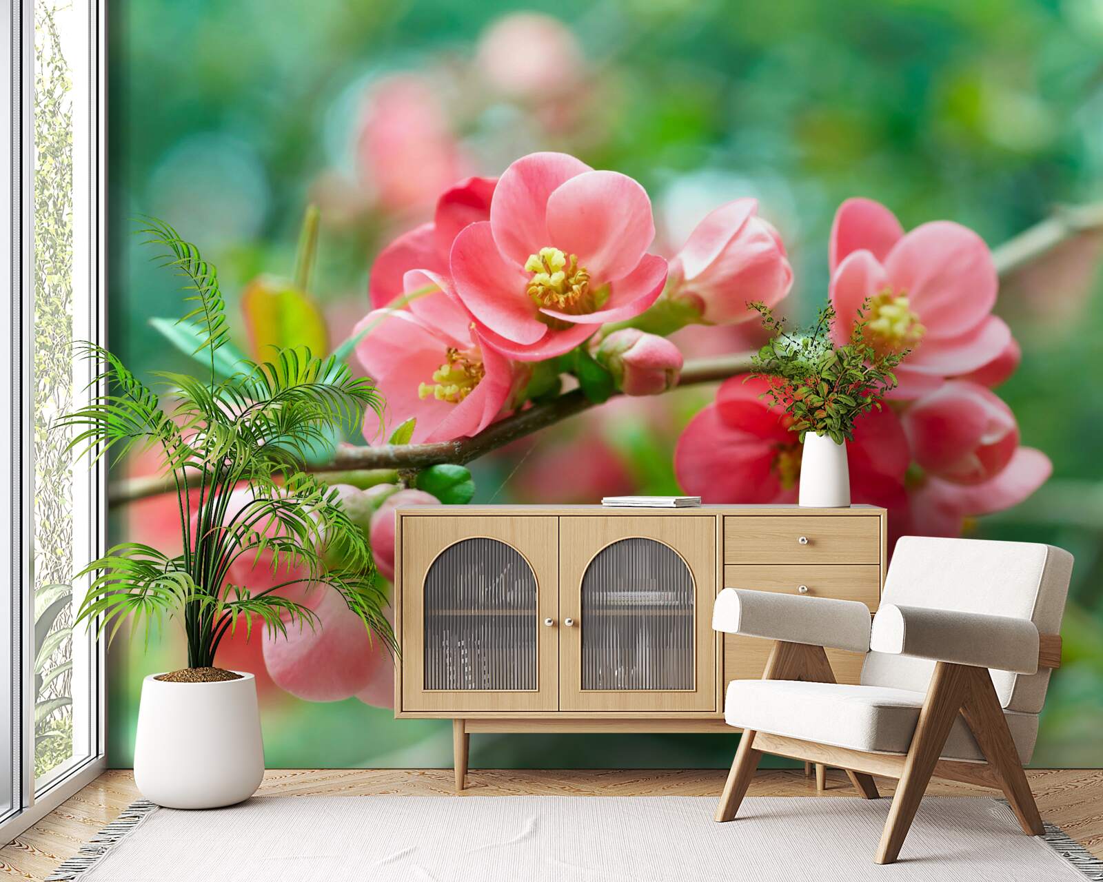 Fotobehang rode bloemen van fruitbomen