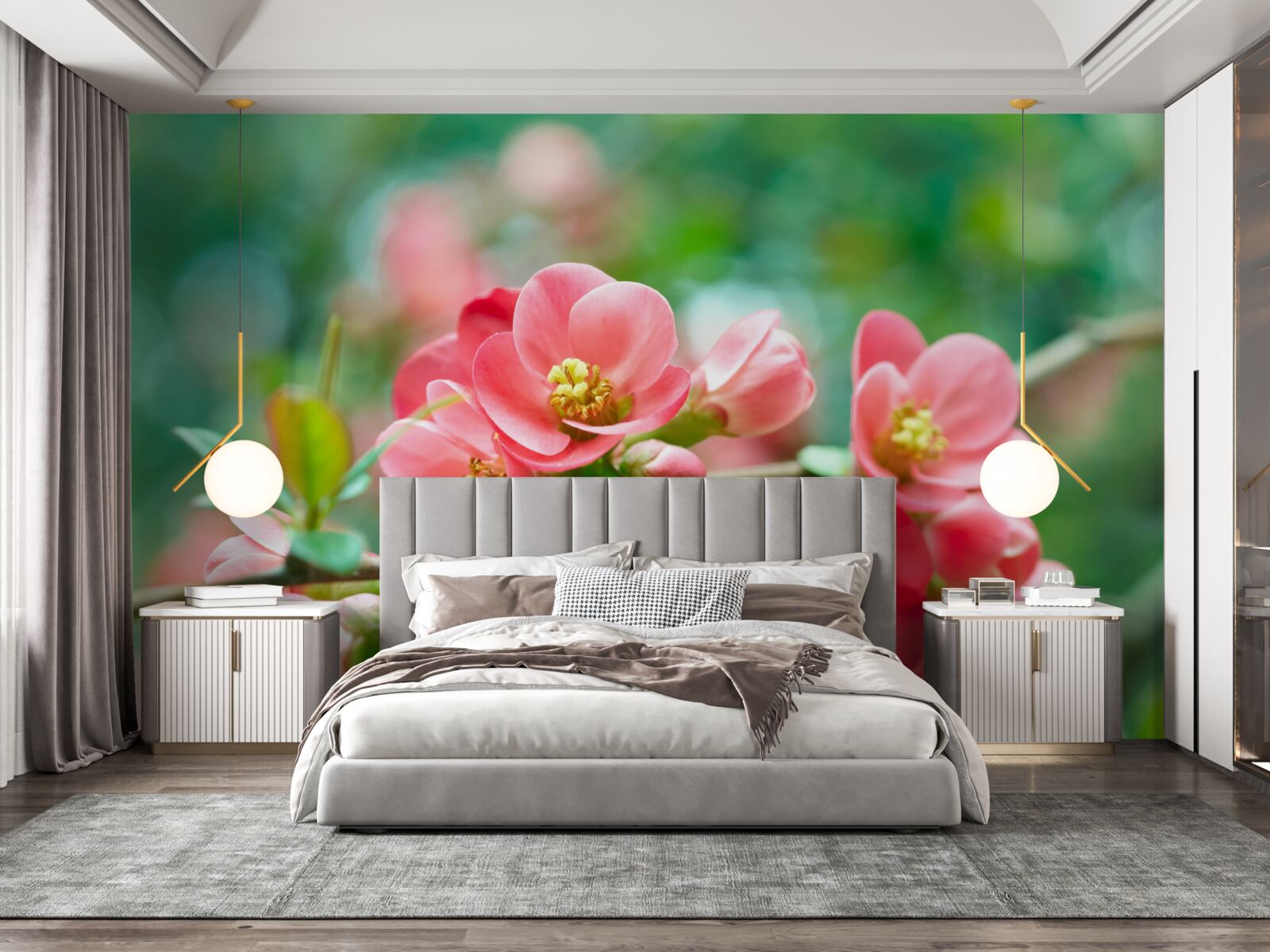 Fotobehang rode bloemen van fruitbomen