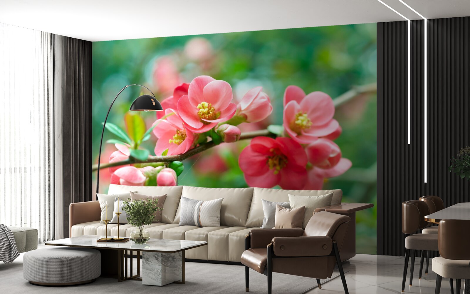 Fotobehang rode bloemen van fruitbomen