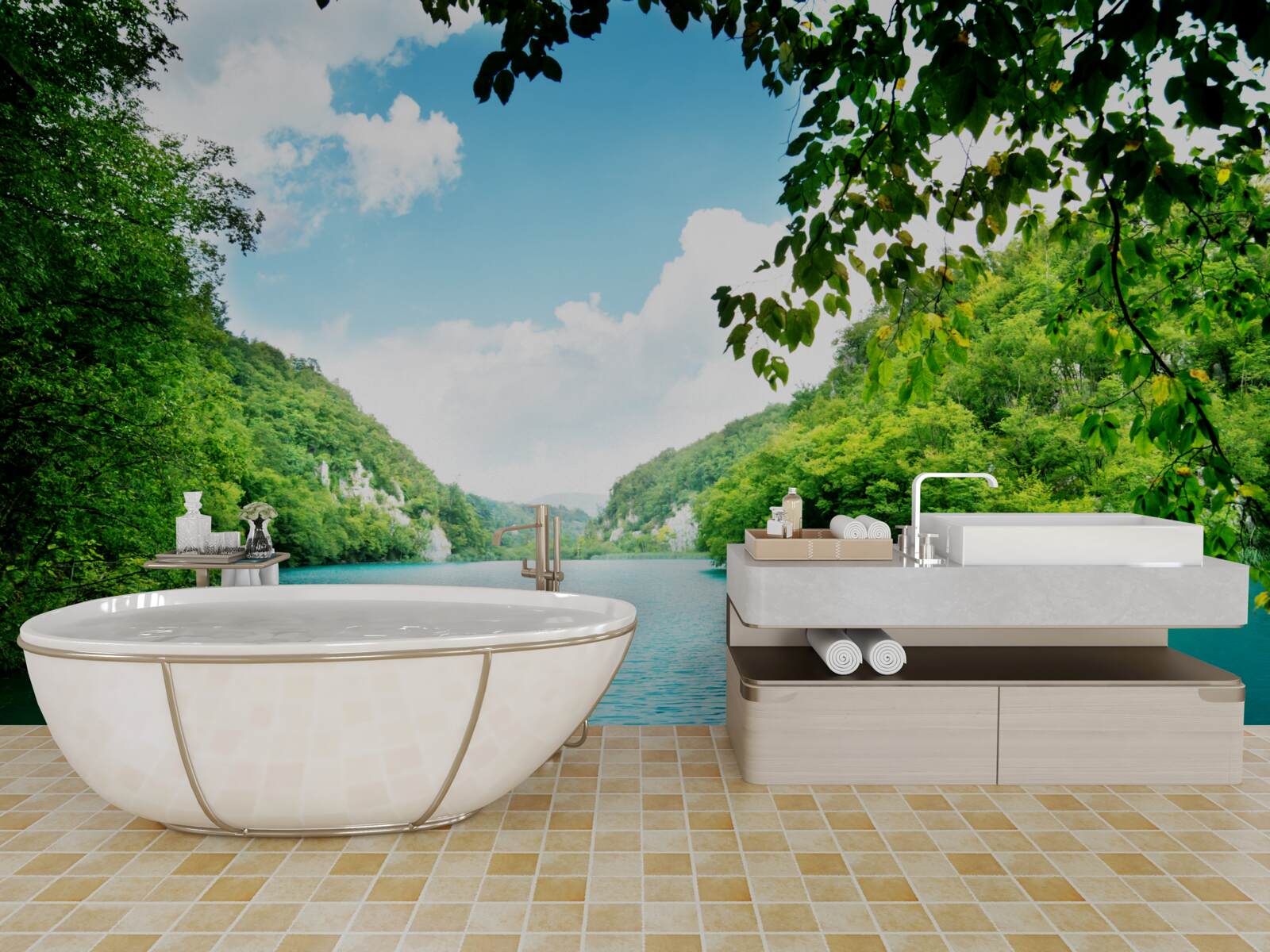 Fotobehang azuurblauwe wateren en smaragdgroene eilanden