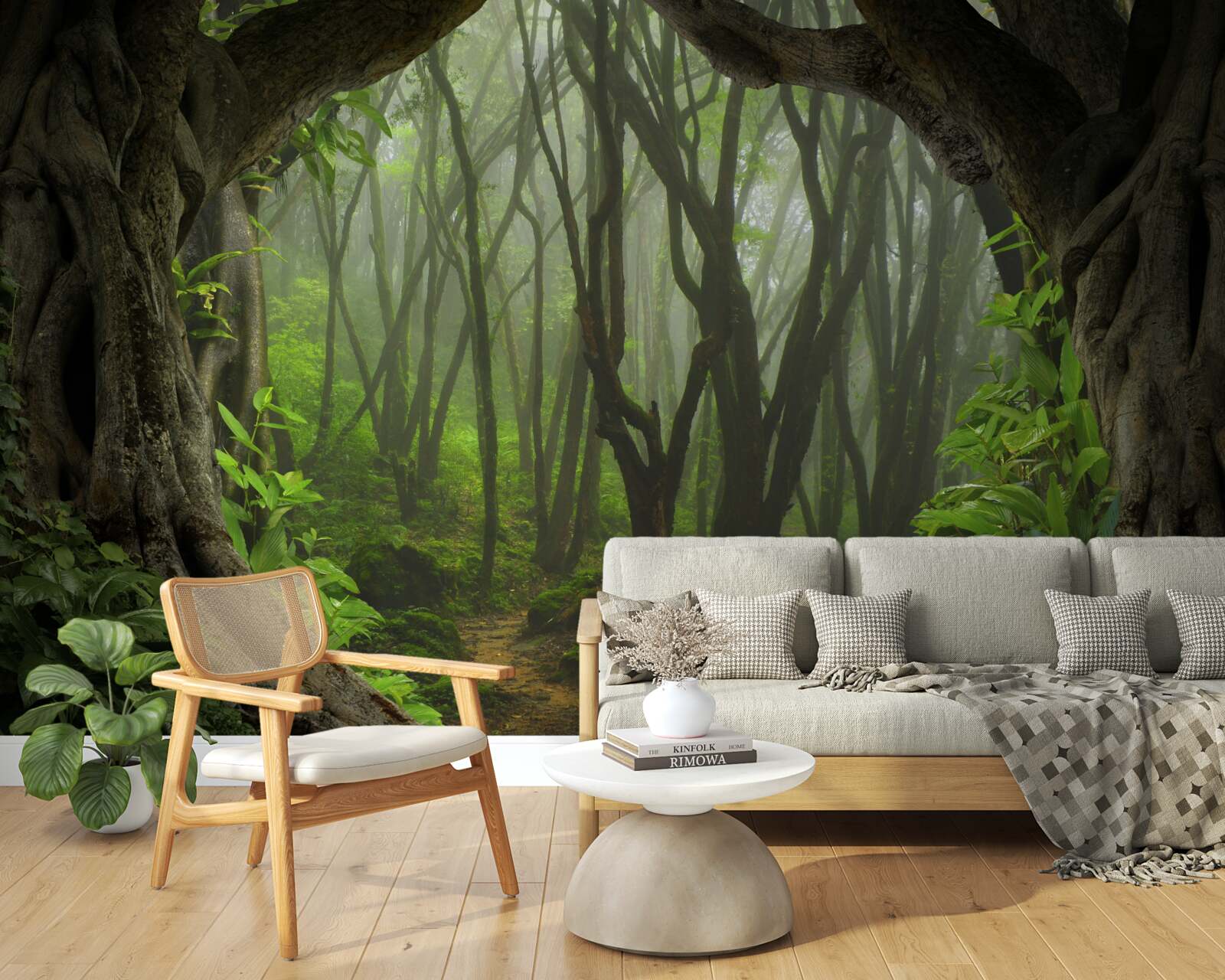 Fotobehang weelderige smaragdgroene palissade van bomen