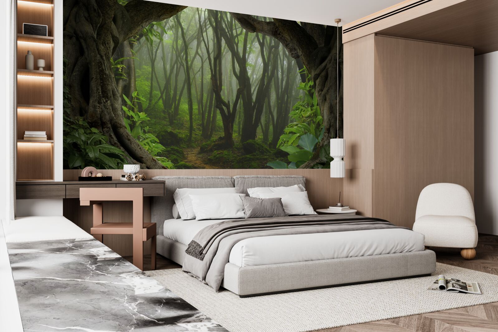 Fotobehang weelderige smaragdgroene palissade van bomen