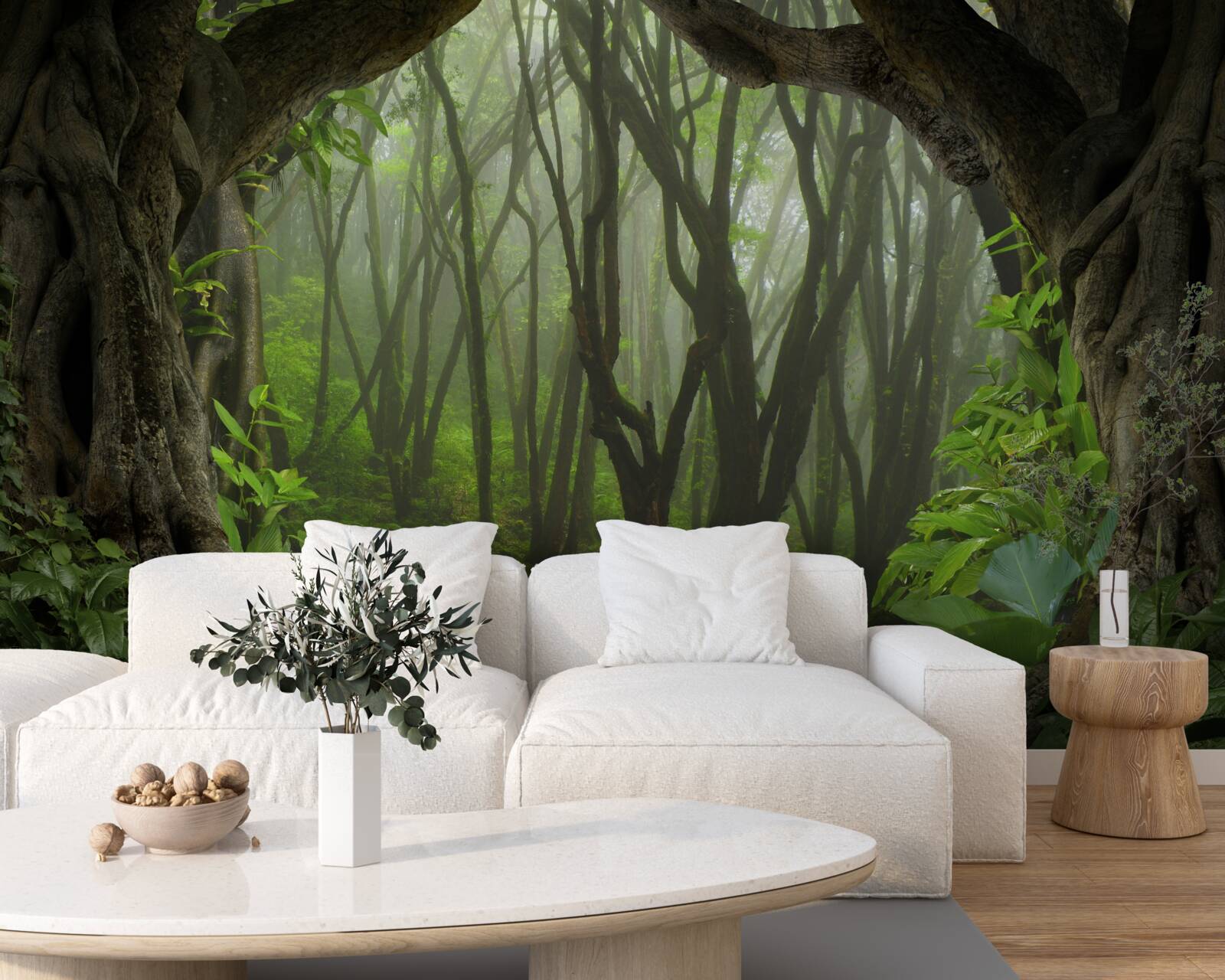 Fotobehang weelderige smaragdgroene palissade van bomen