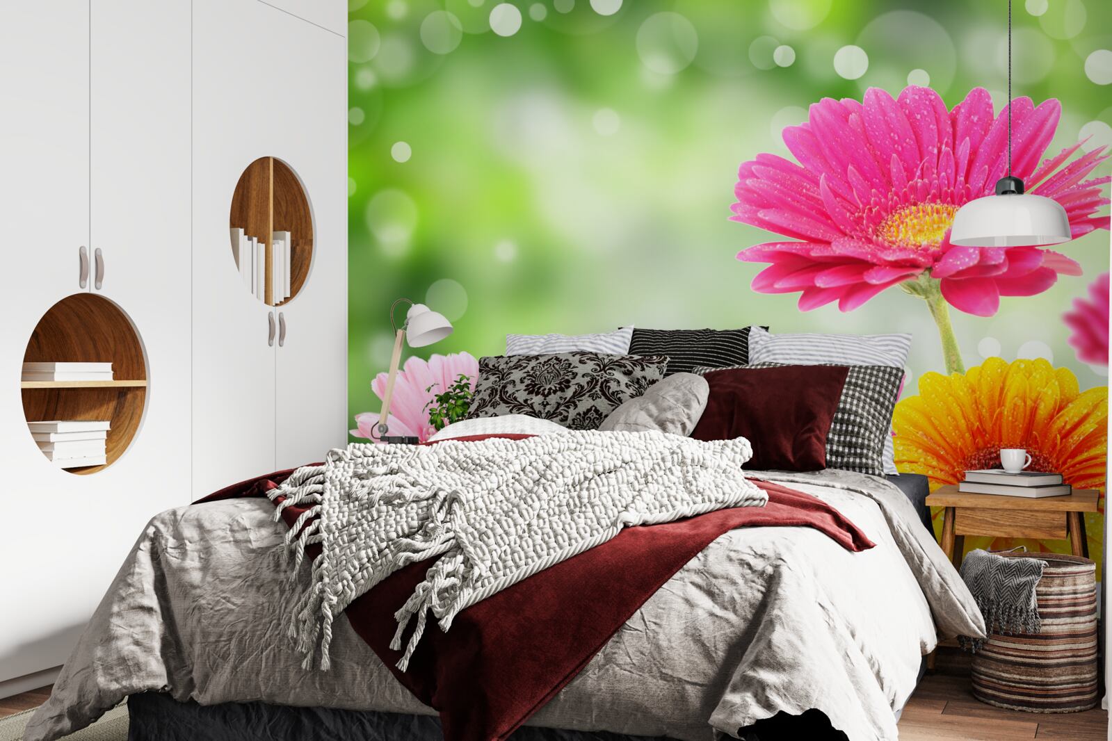 Fotobehang gerbera's schitteren onder de regendruppels