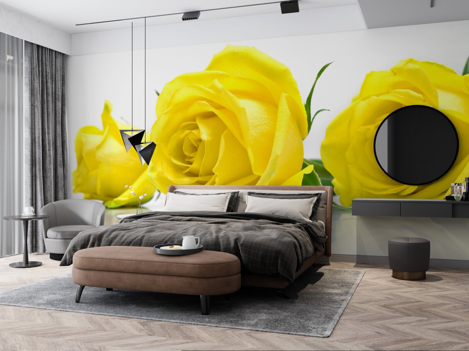 Fotobehang drie mooie gele rozen