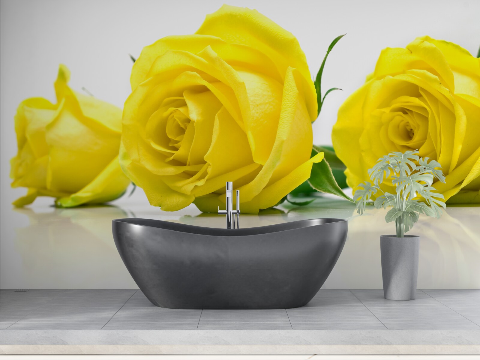 Fotobehang drie mooie gele rozen