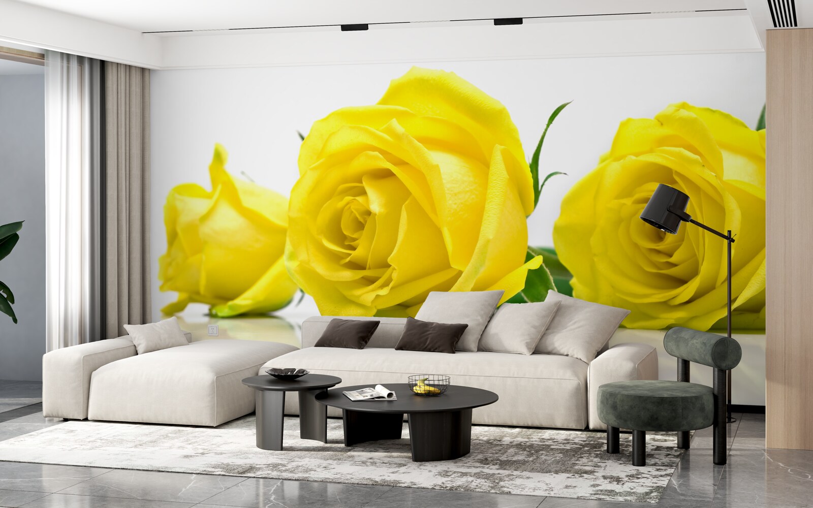 Fotobehang drie mooie gele rozen