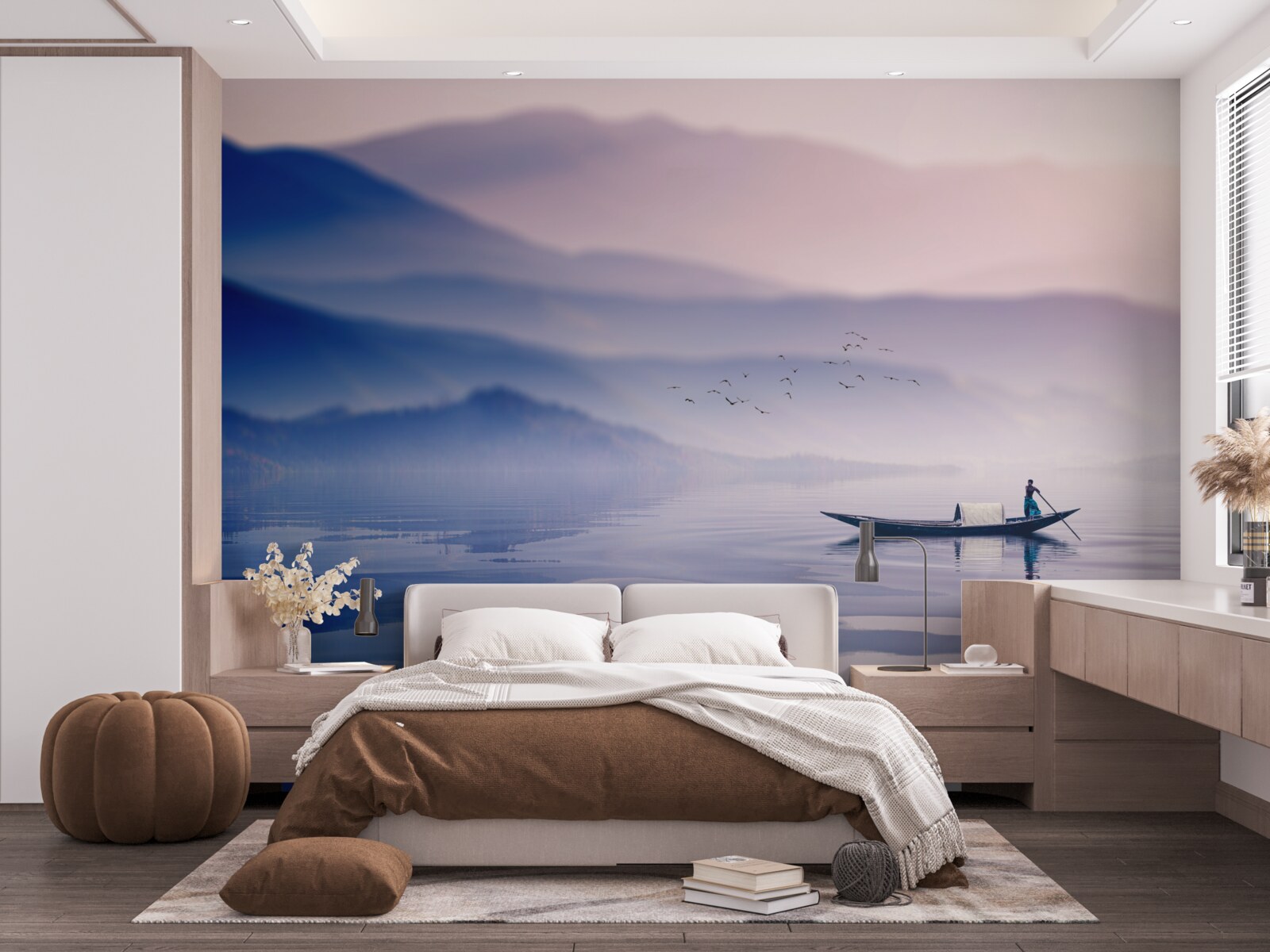 Fotobehang visser alleen op mistig water