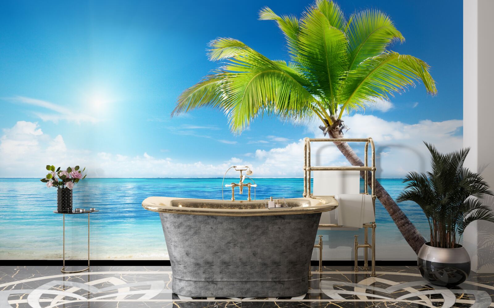 Fotobehang heldere zonnige dag aan de kust in de tropen