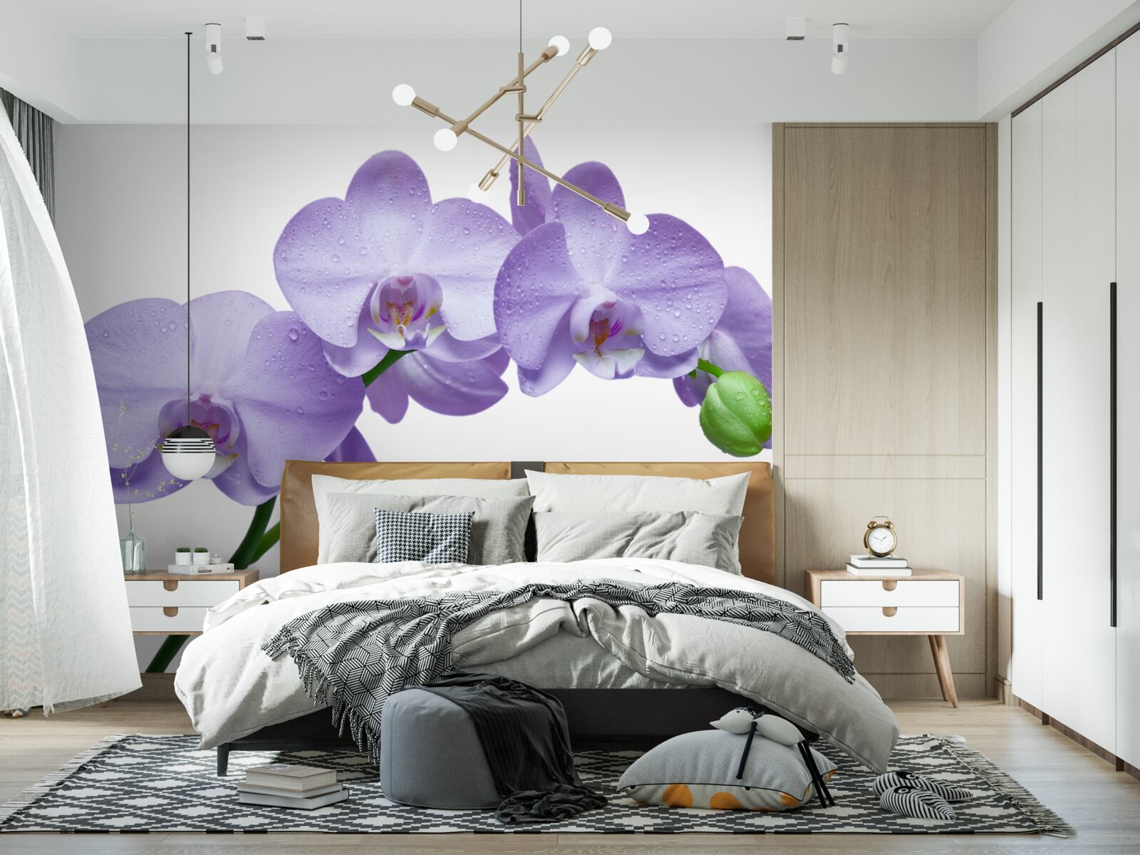 Fotobehang de tak van een heldere lila orchidee