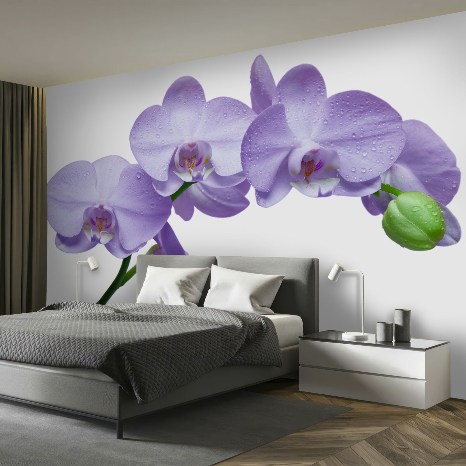 Fotobehang de tak van een heldere lila orchidee