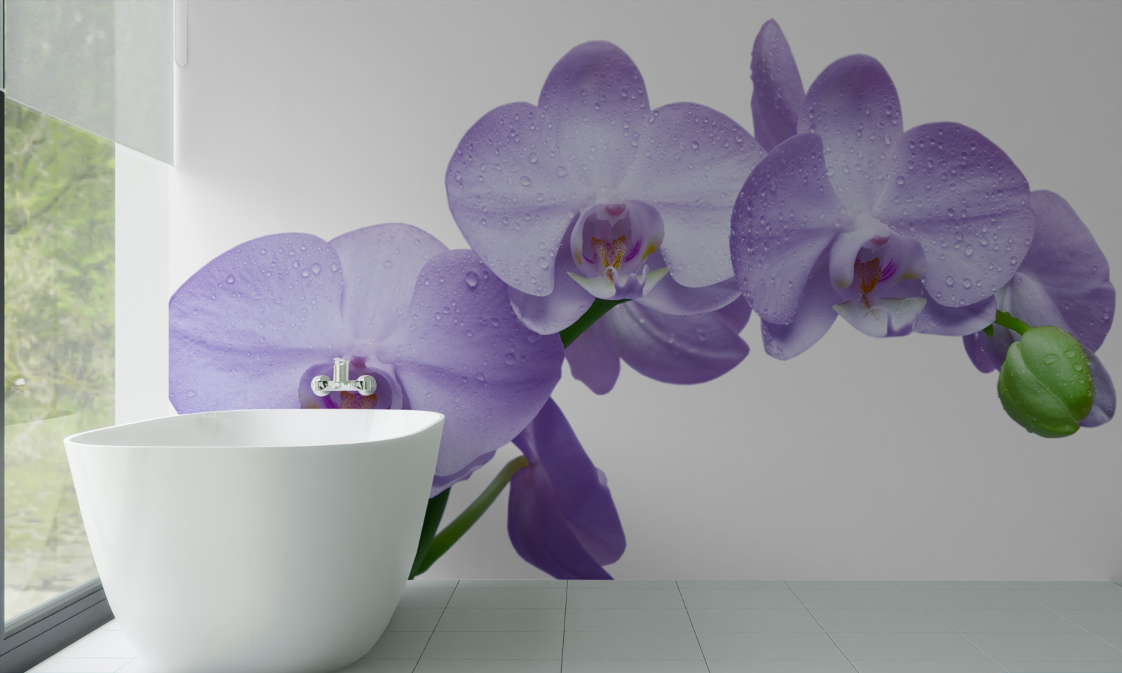 Fotobehang de tak van een heldere lila orchidee