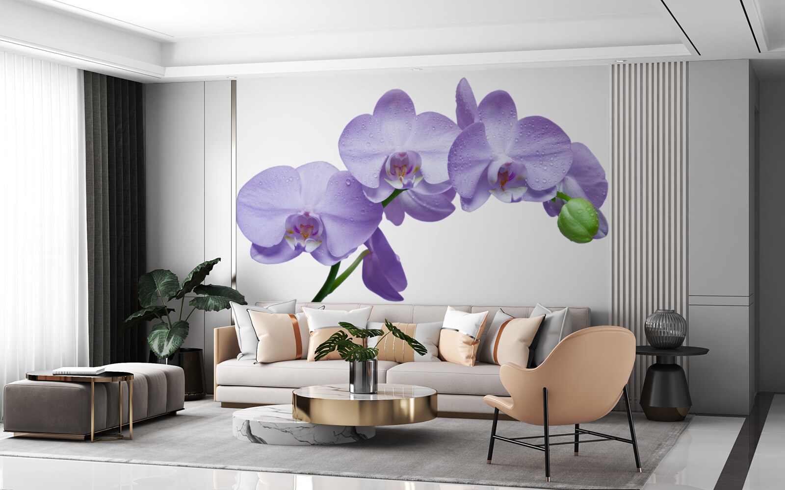 Fotobehang de tak van een heldere lila orchidee