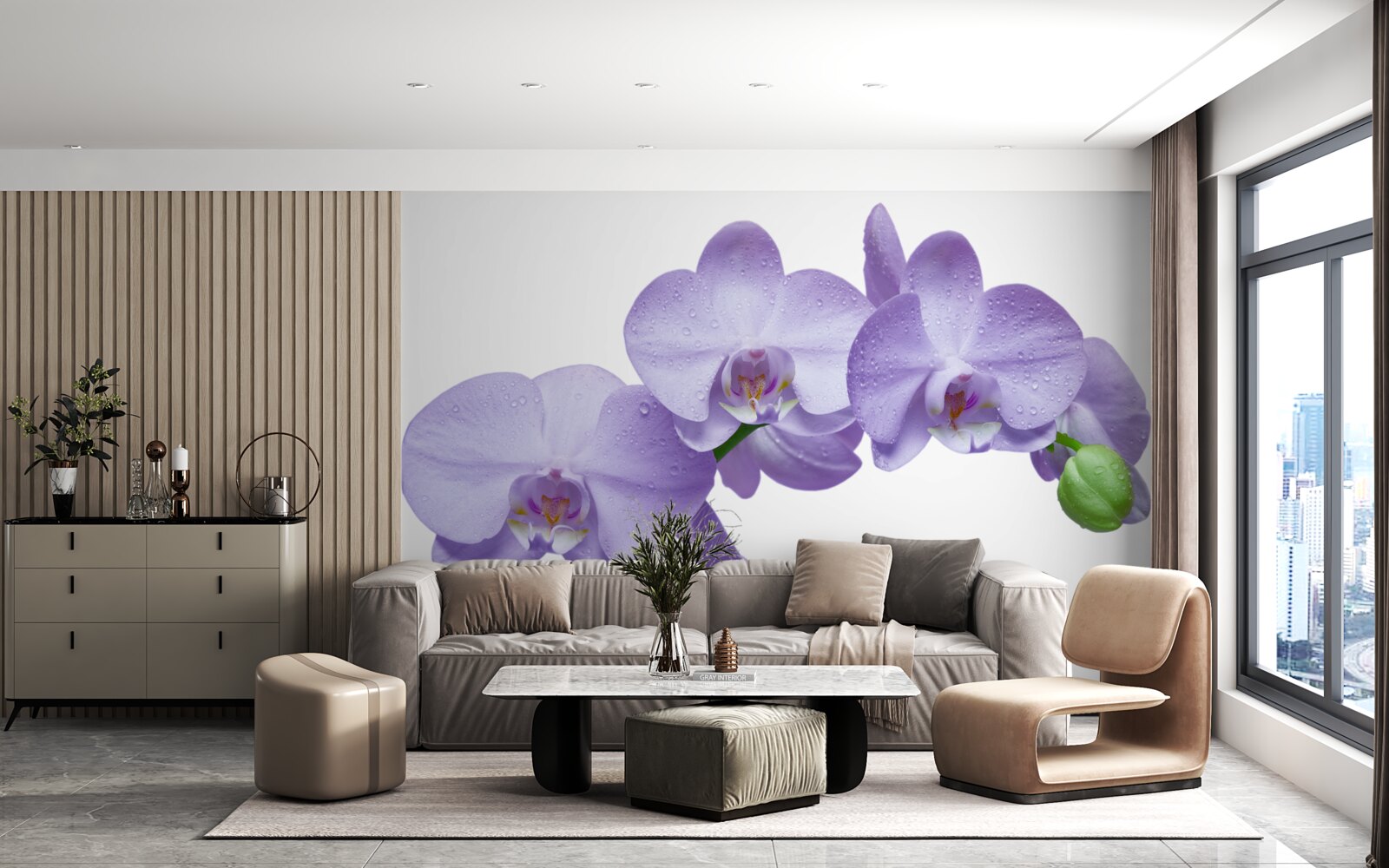 Fotobehang de tak van een heldere lila orchidee