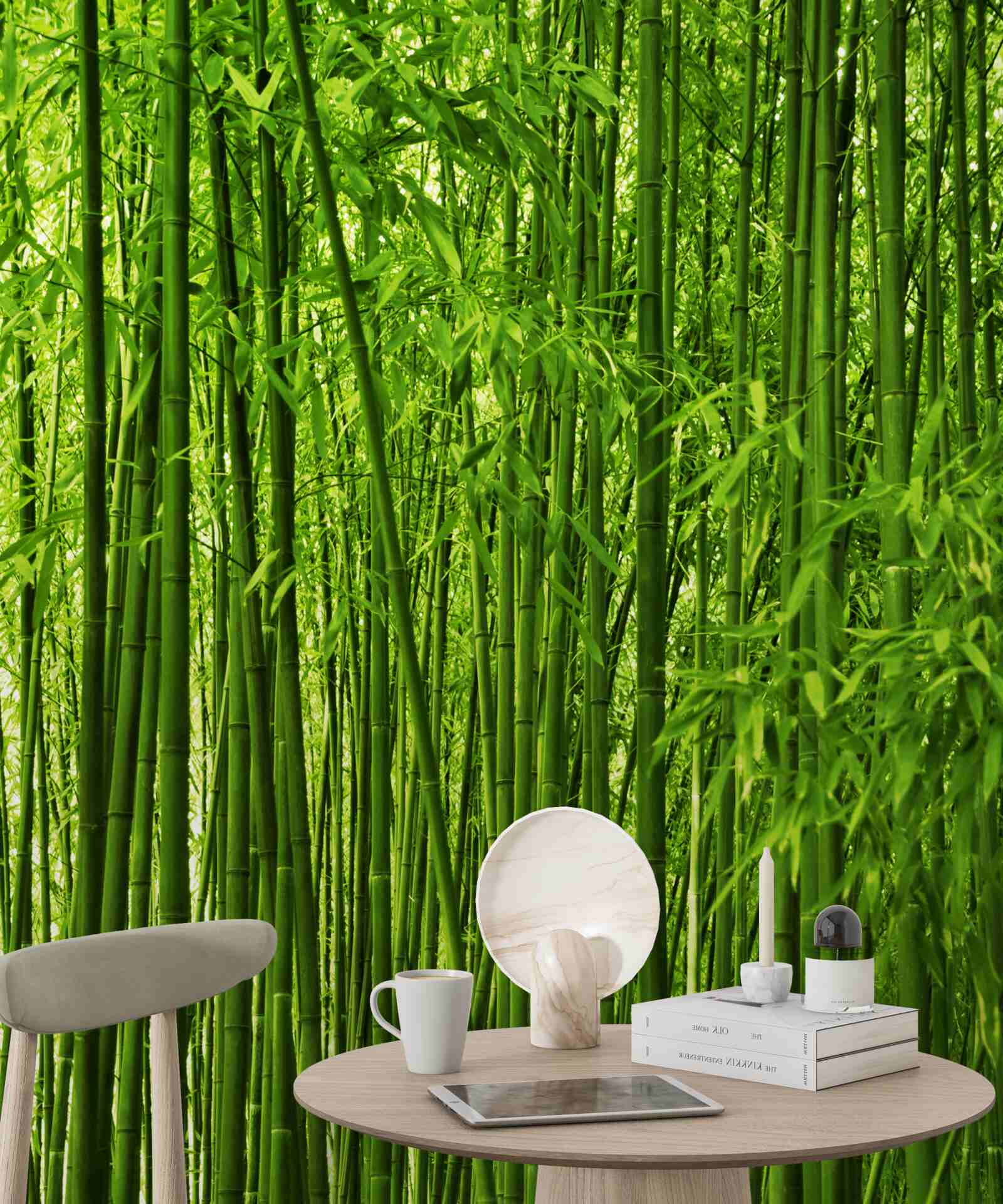 Fotobehang dichte vorming van dunne bamboestruiken