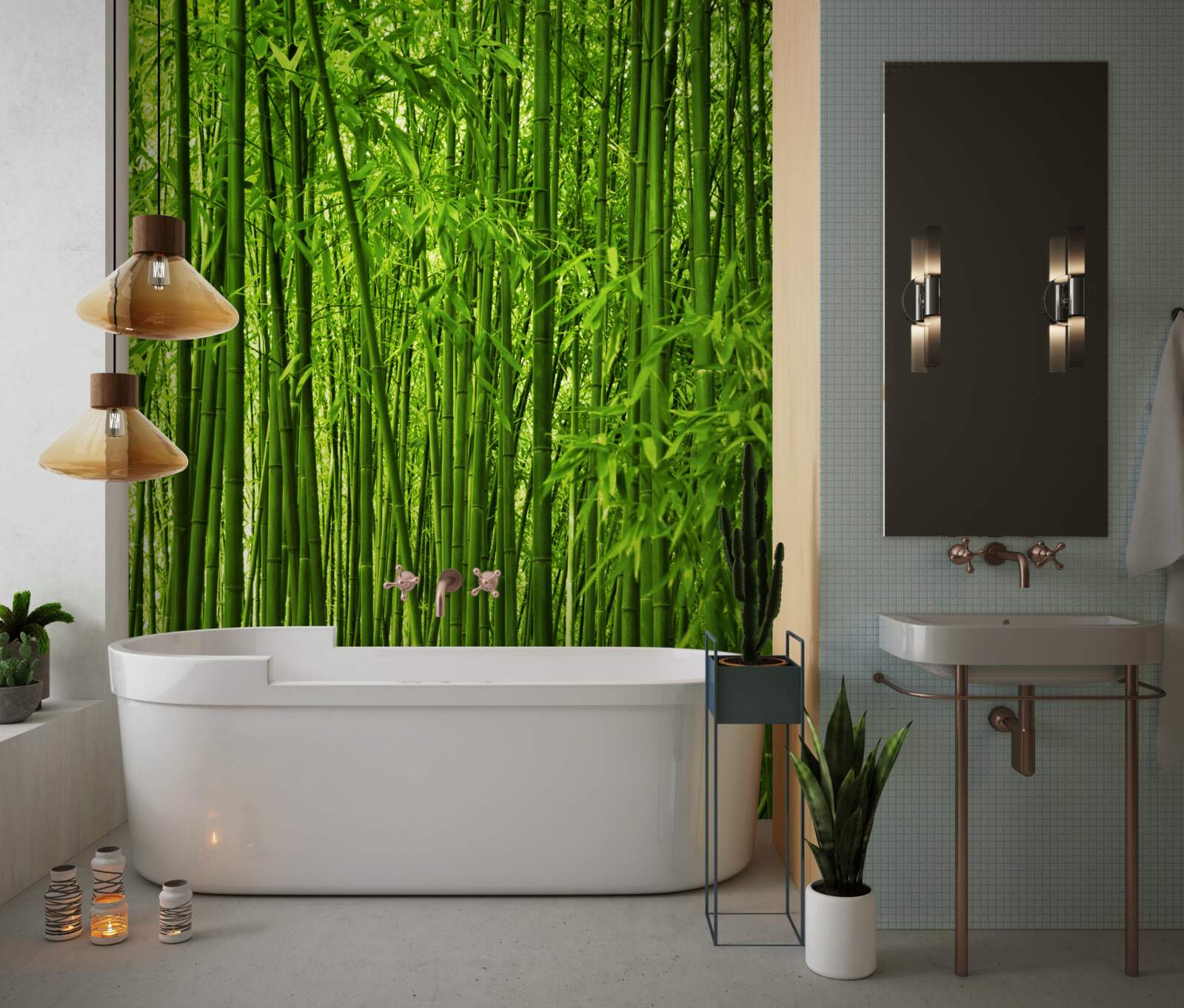 Fotobehang dichte vorming van dunne bamboestruiken