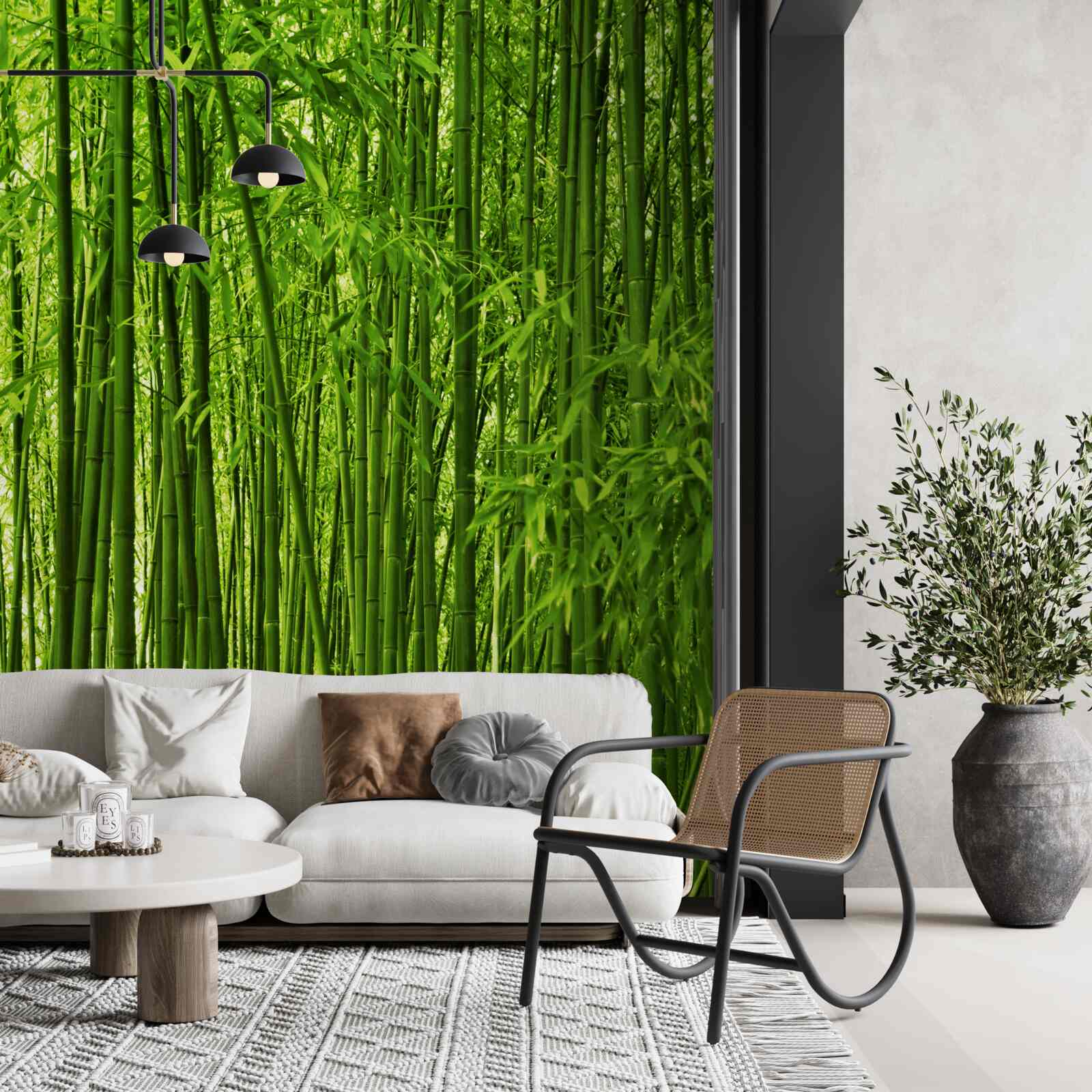 Fotobehang dichte vorming van dunne bamboestruiken