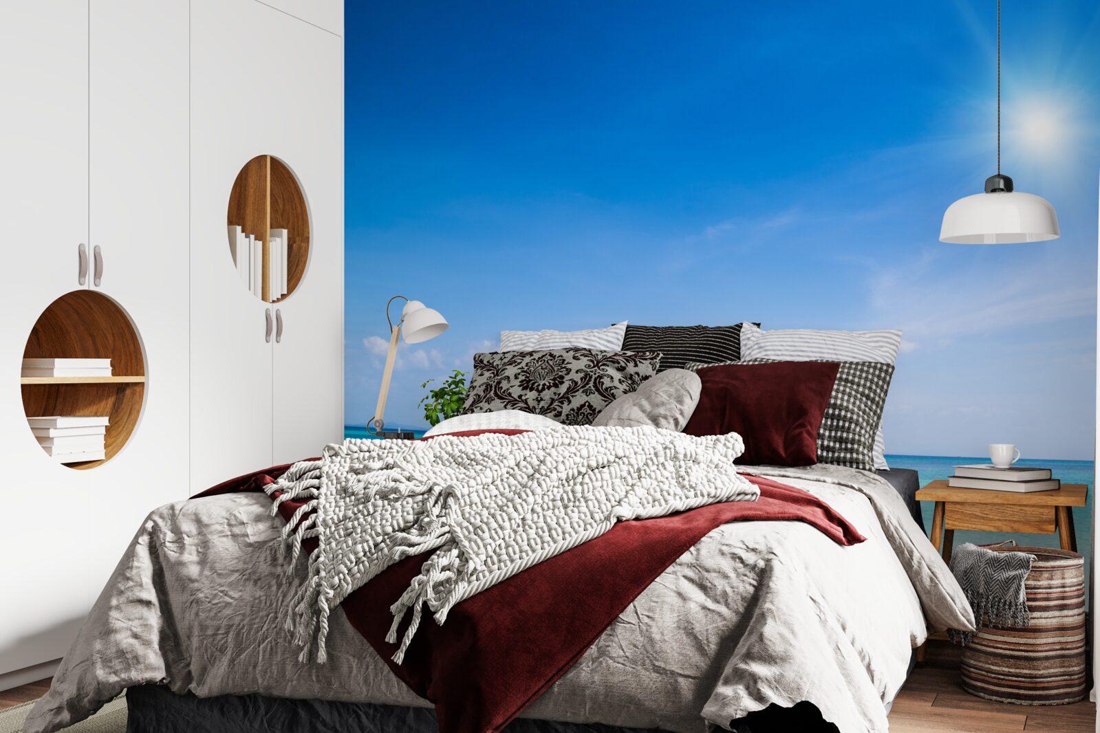 Fotobehang bij helder daglicht zijn de jachten zichtbaar op het apparaat