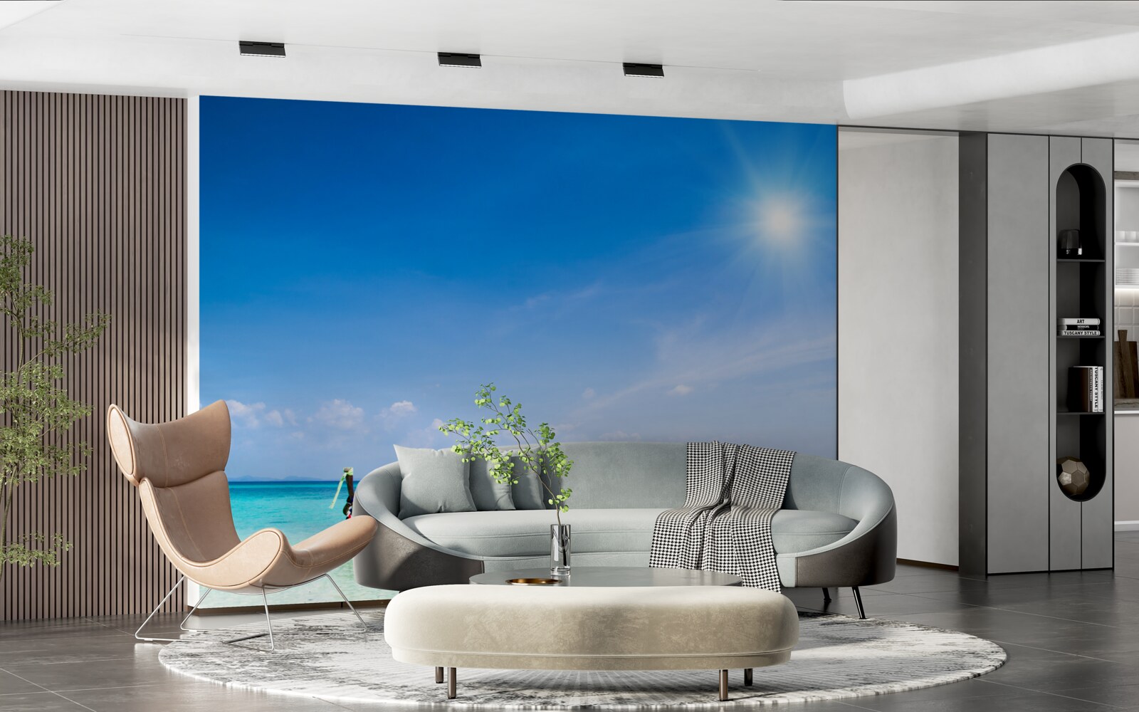 Fotobehang bij helder daglicht zijn de jachten zichtbaar op het apparaat