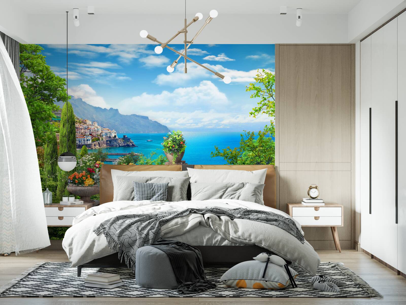 Fotobehang stenen observatieplatform met uitzicht op zee