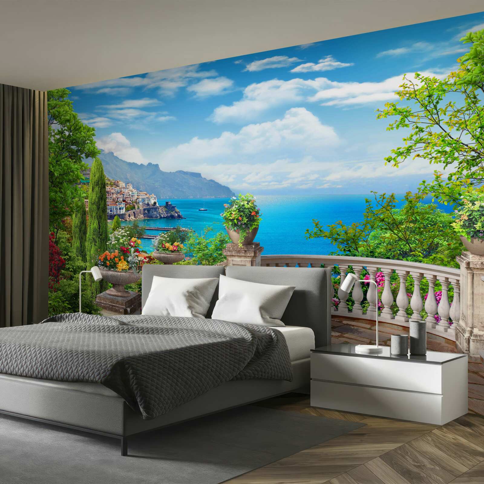 Fotobehang stenen observatieplatform met uitzicht op zee