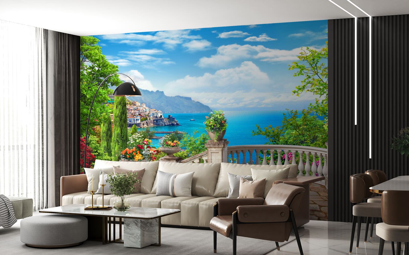 Fotobehang stenen observatieplatform met uitzicht op zee