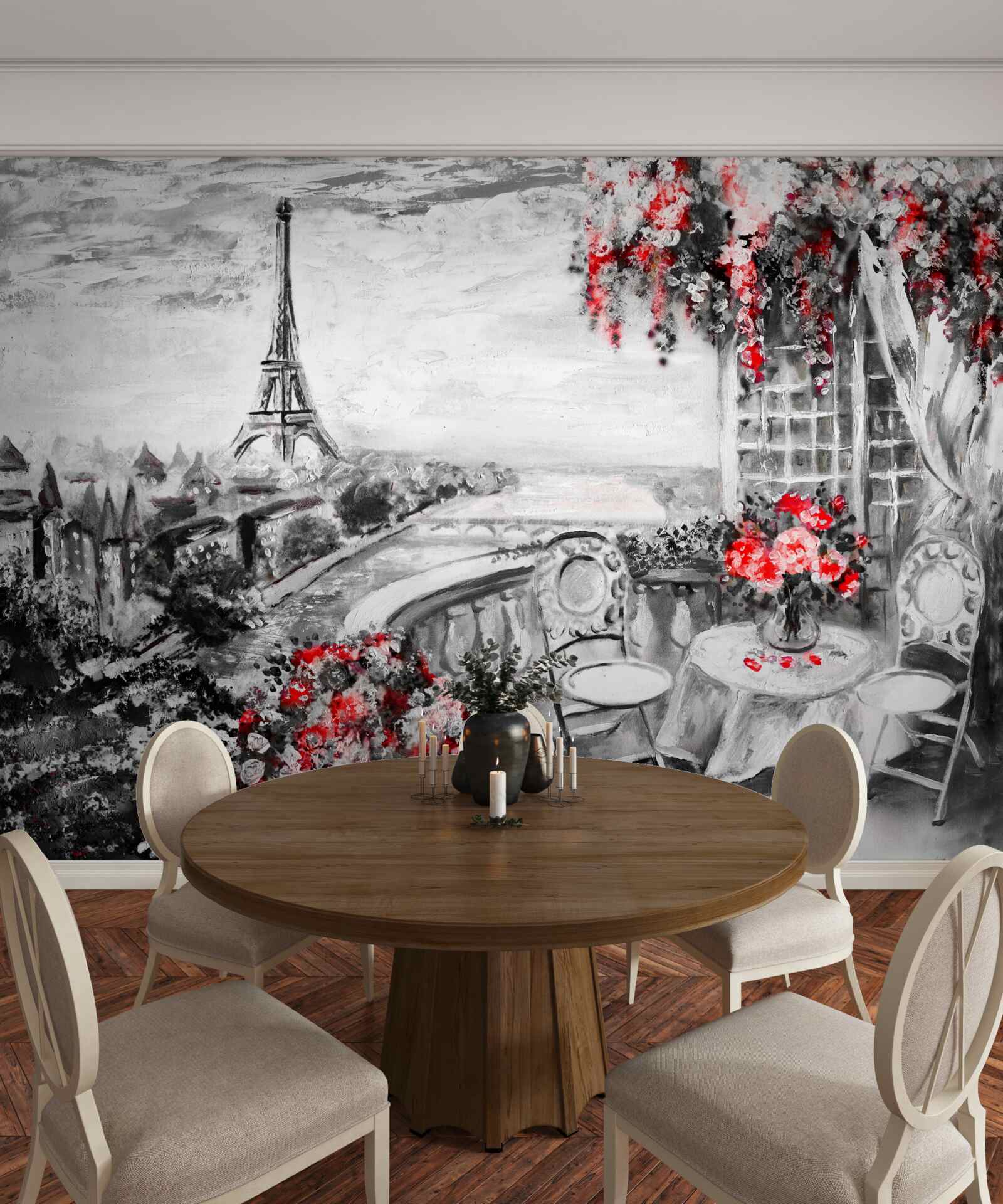 Fotobehang gezellig verandacafé met uitzicht op de eiffeltoren