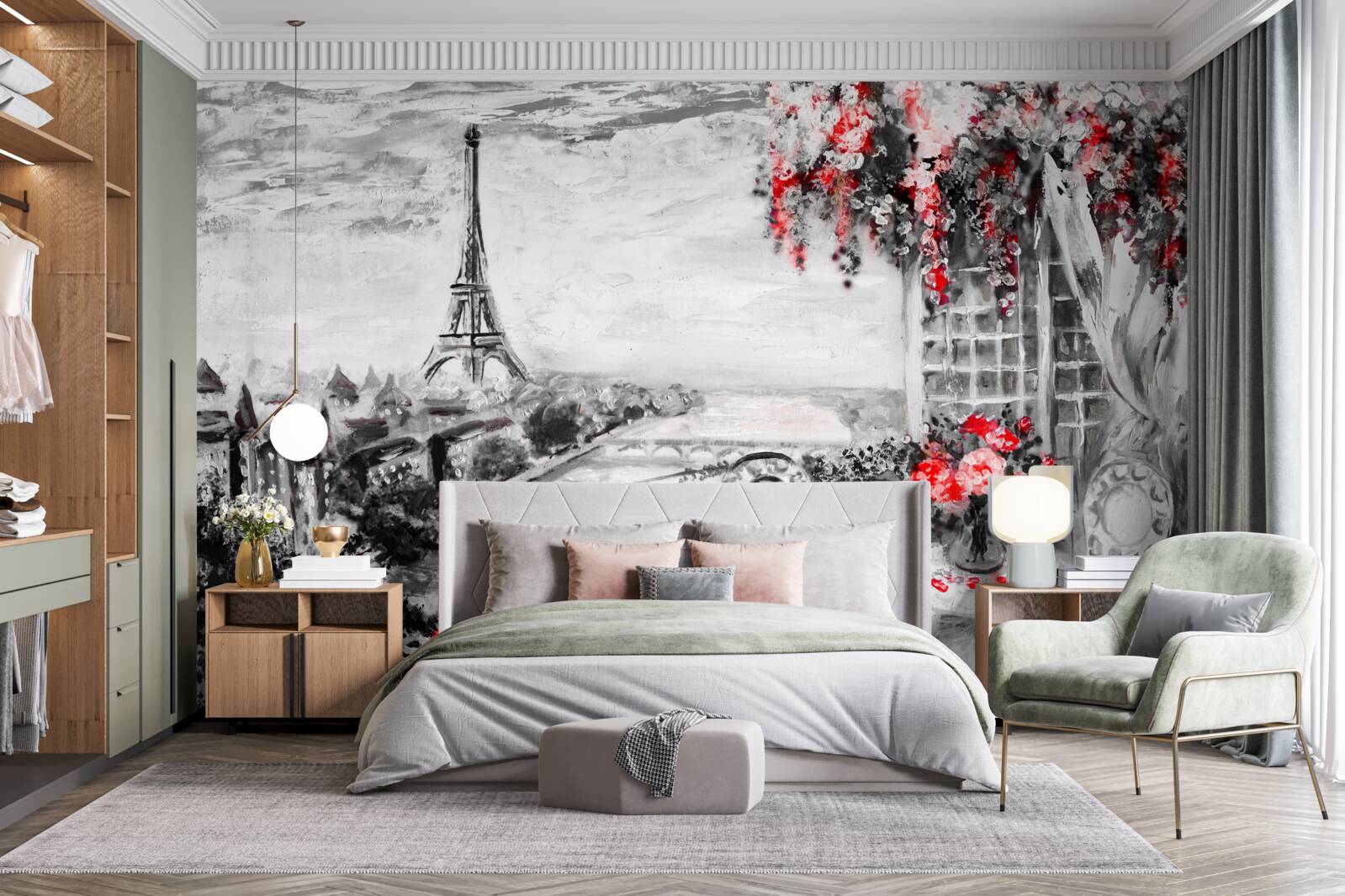 Fotobehang gezellig verandacafé met uitzicht op de eiffeltoren