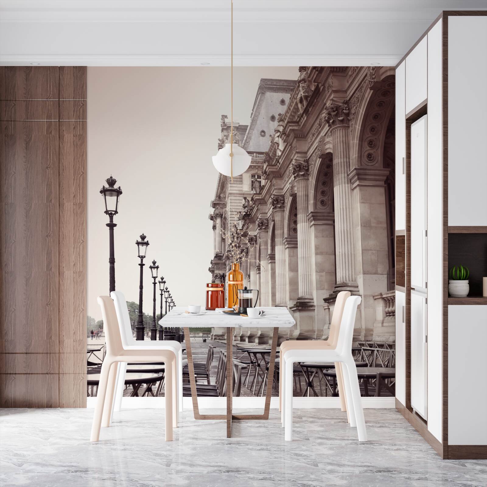 Fotobehang Italiaans café op de kade in de regen