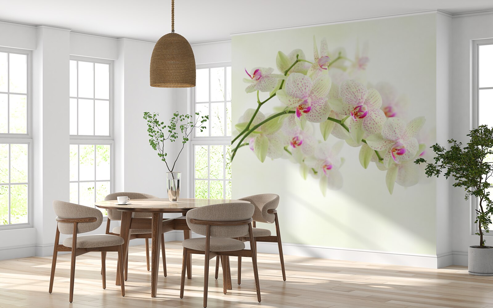 Fotobehang ongewoon weelderige takken met orchideeënknoppen