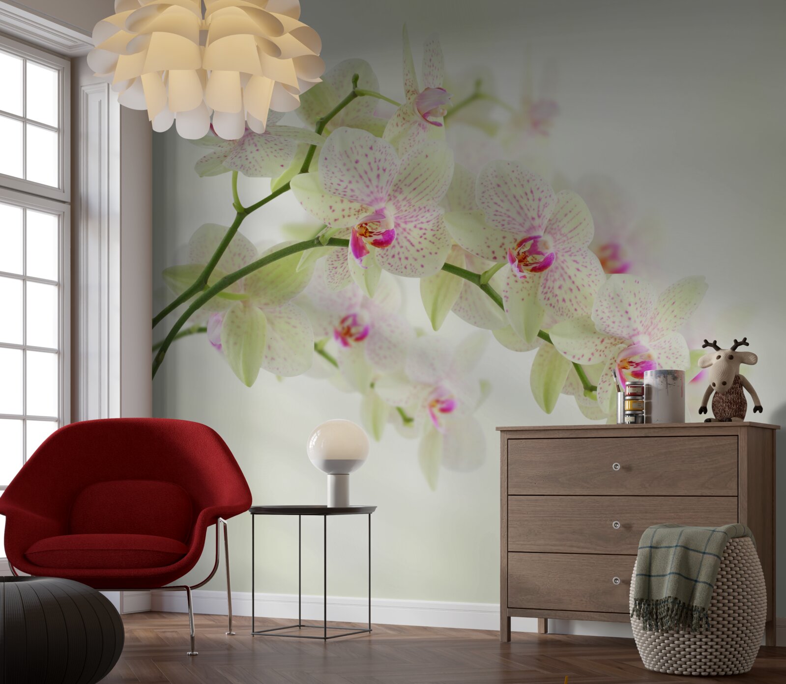 Fotobehang ongewoon weelderige takken met orchideeënknoppen
