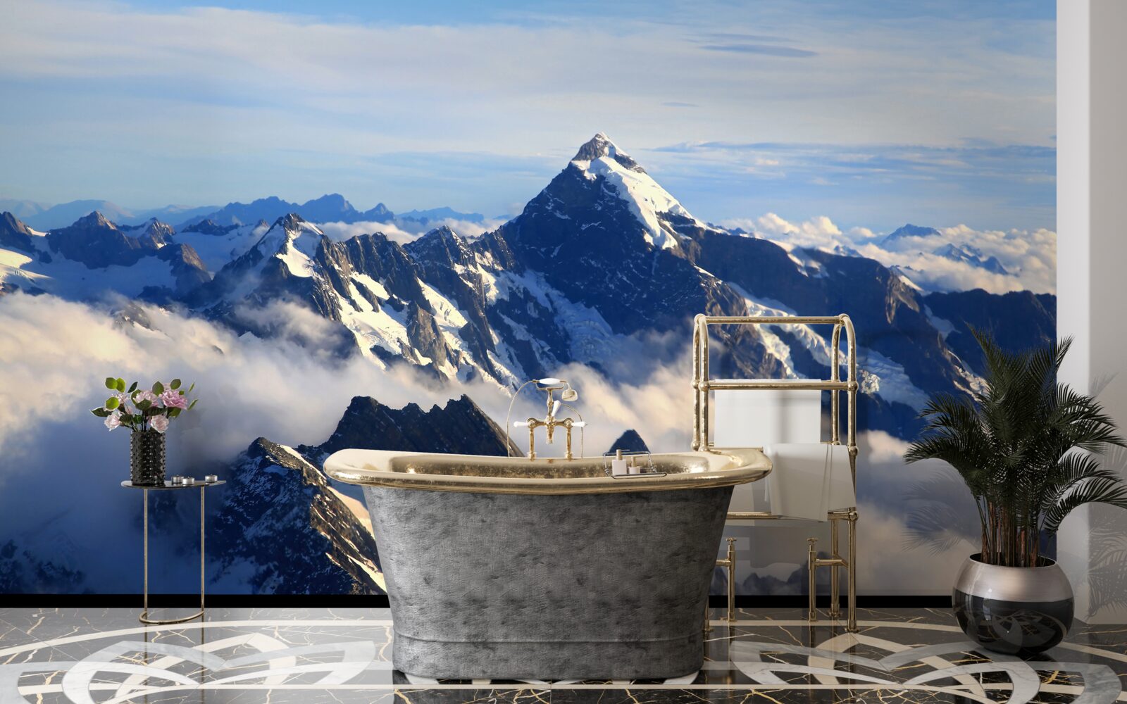 Fotobehang koele mist hoog in de bergen