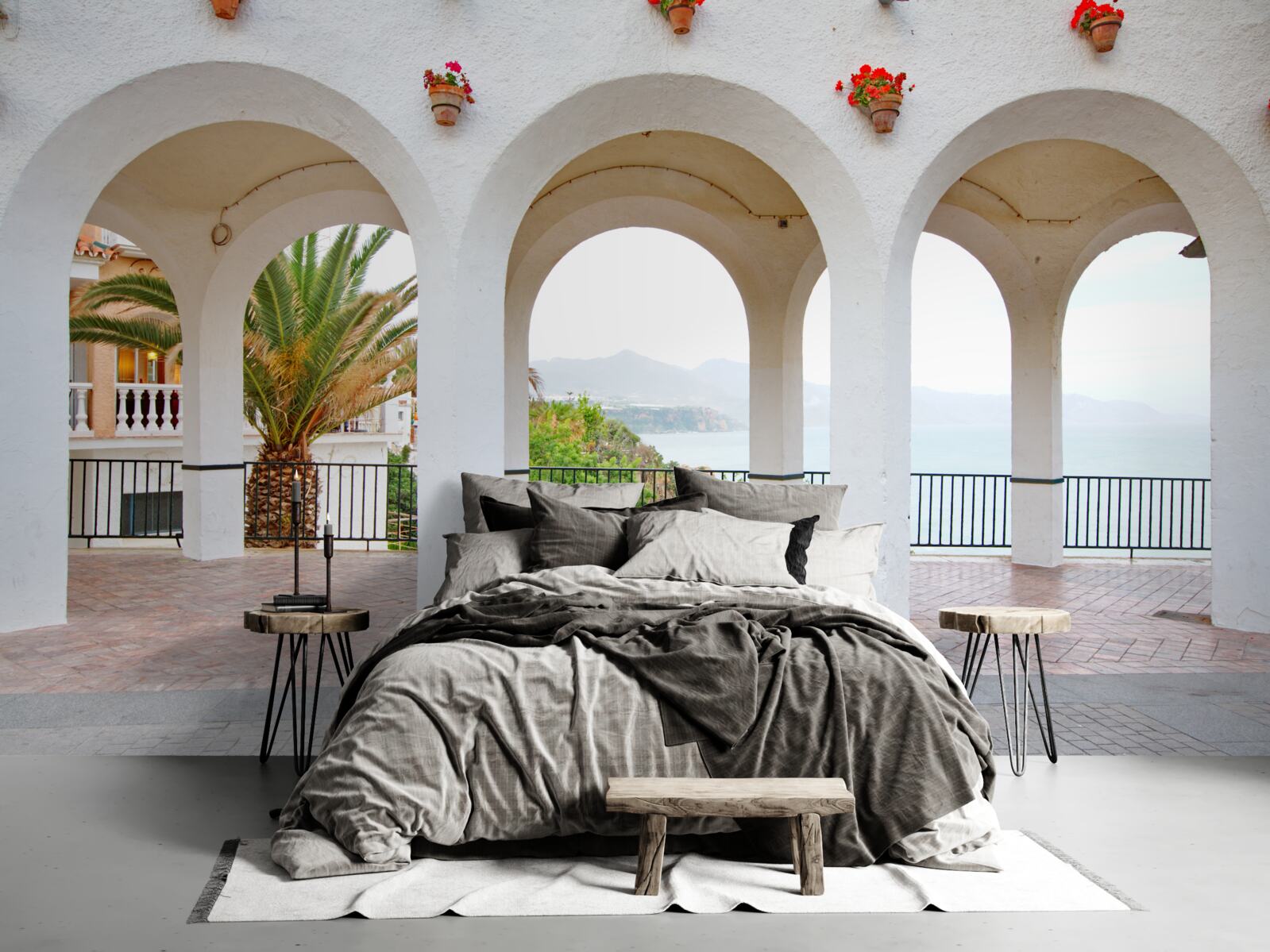 Fotobehang gladde afgeronde sneeuwwitte bogen over de rivier