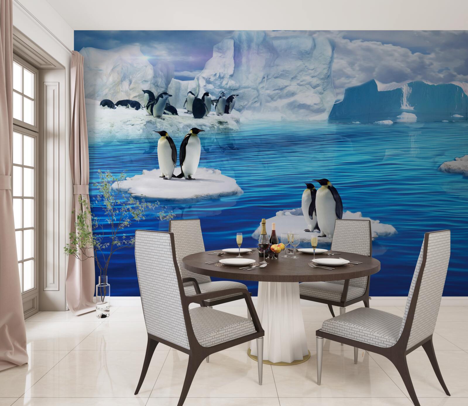 Fotobehang pinguïnfamilies op ijsplatforms