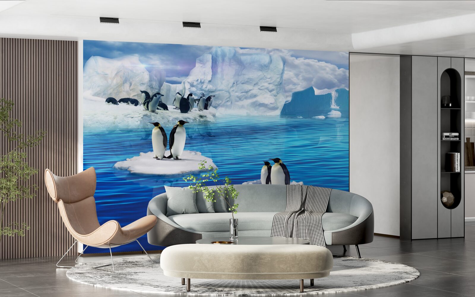 Fotobehang pinguïnfamilies op ijsplatforms