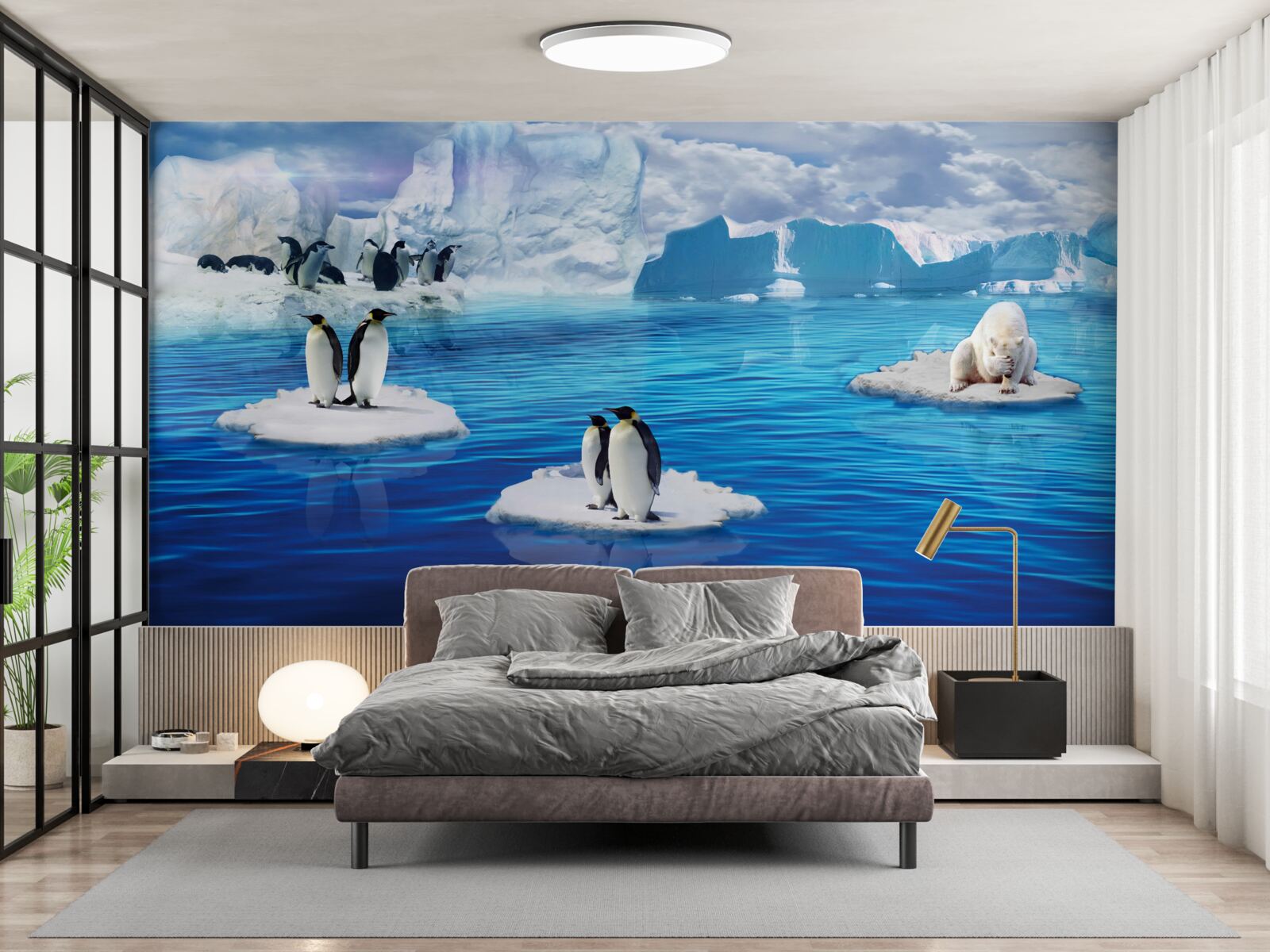 Fotobehang pinguïnfamilies op ijsplatforms