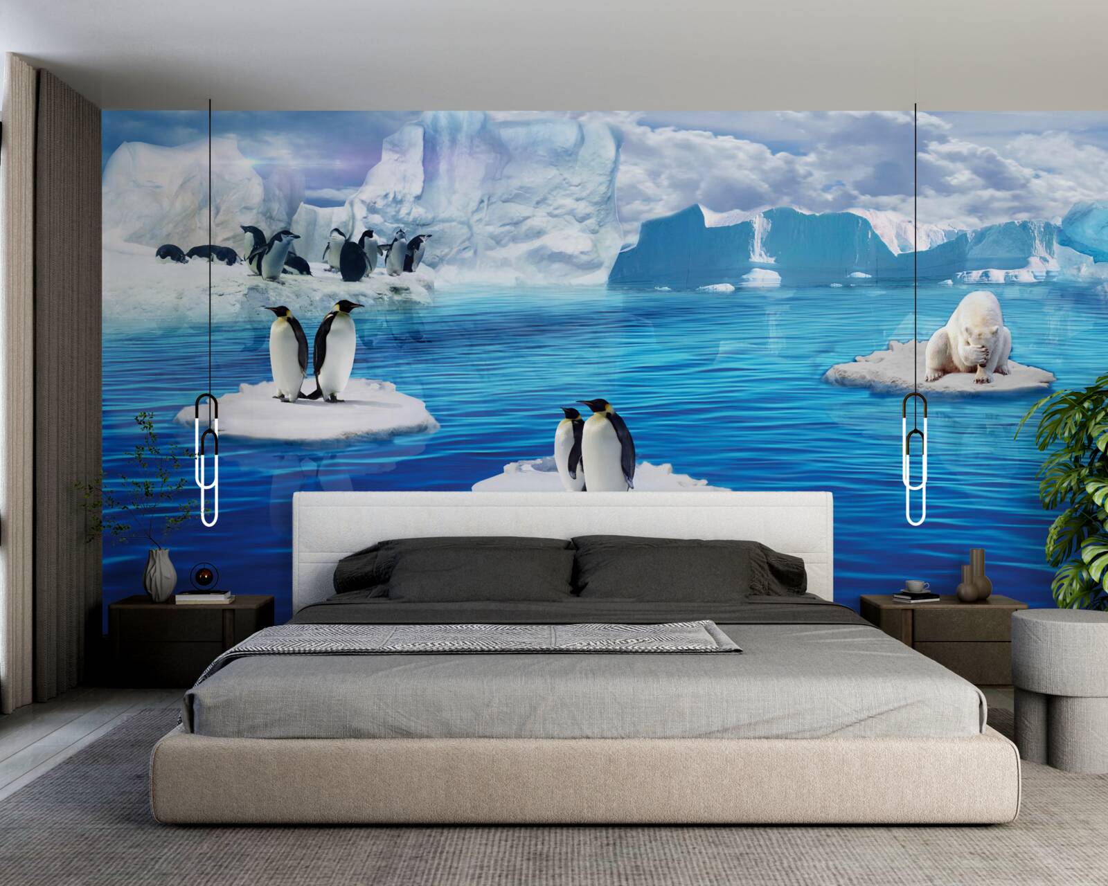 Fotobehang pinguïnfamilies op ijsplatforms