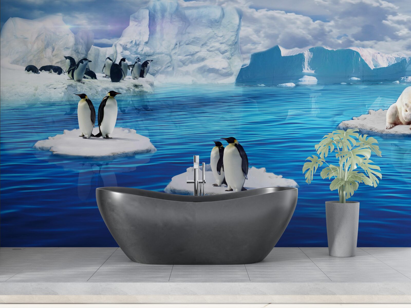 Fotobehang pinguïnfamilies op ijsplatforms