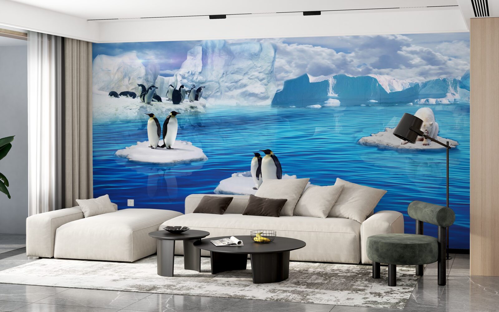 Fotobehang pinguïnfamilies op ijsplatforms