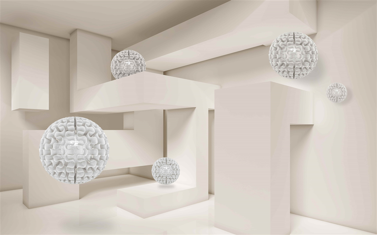 Fotobehang abstracte witte cirkels op een achtergrond van rechthoeken