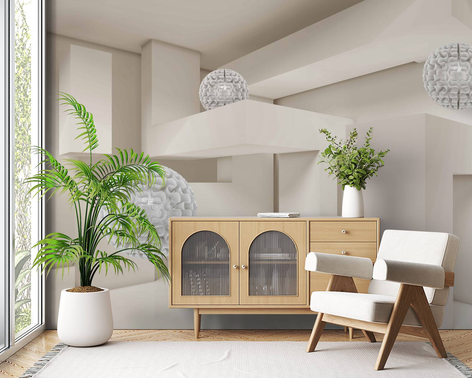 Fotobehang abstracte witte cirkels op een achtergrond van rechthoeken