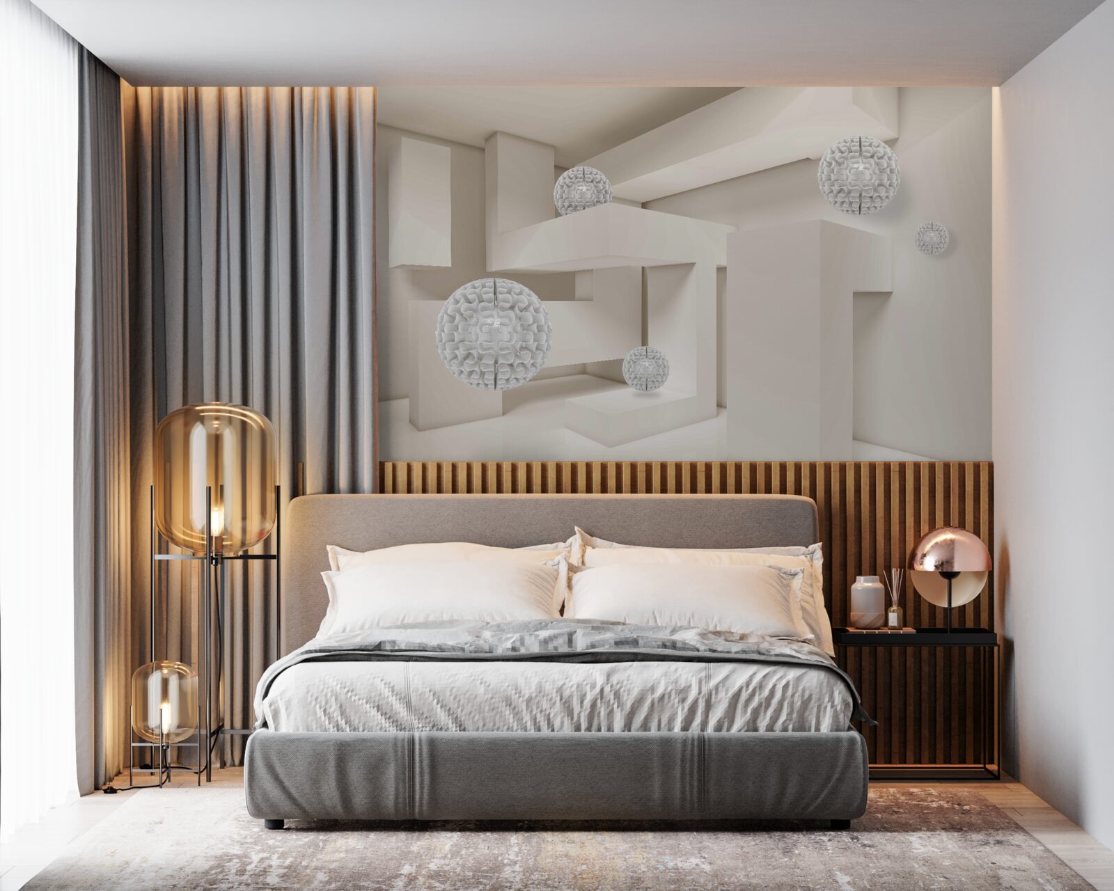 Fotobehang abstracte witte cirkels op een achtergrond van rechthoeken