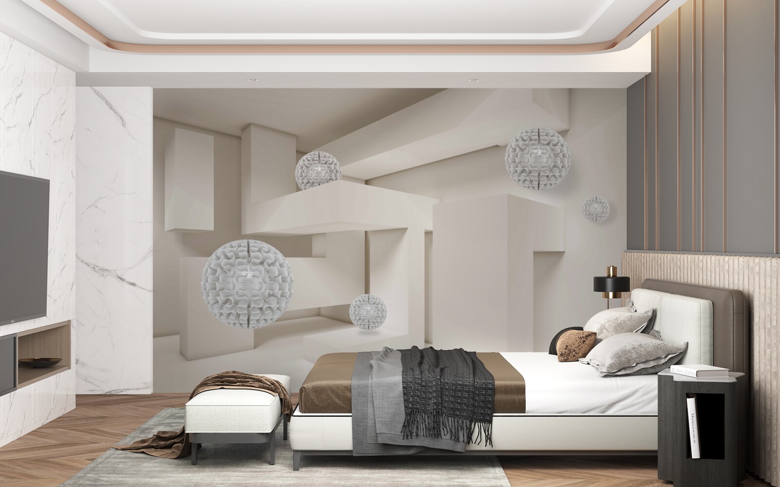 Fotobehang abstracte witte cirkels op een achtergrond van rechthoeken