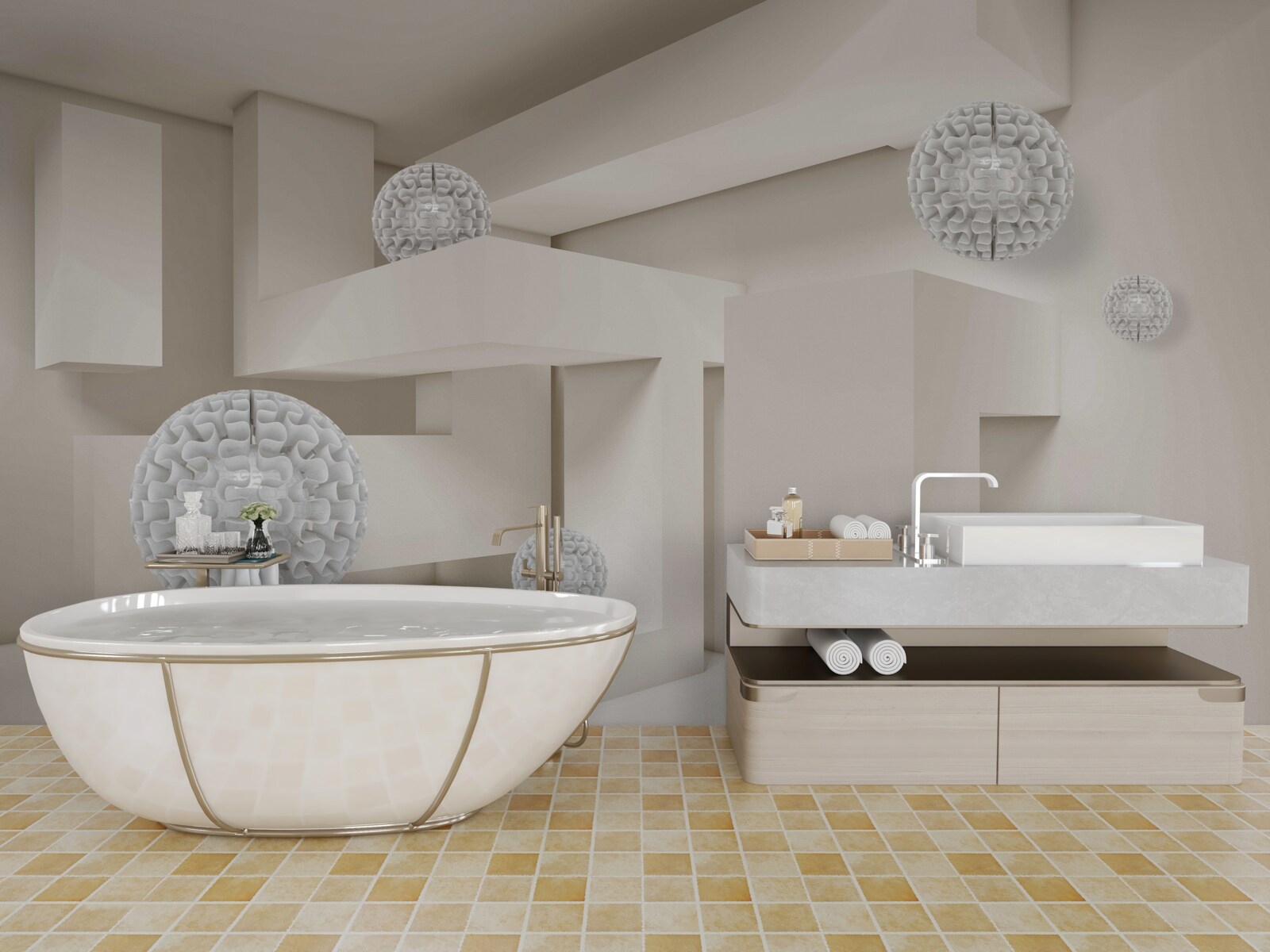 Fotobehang abstracte witte cirkels op een achtergrond van rechthoeken