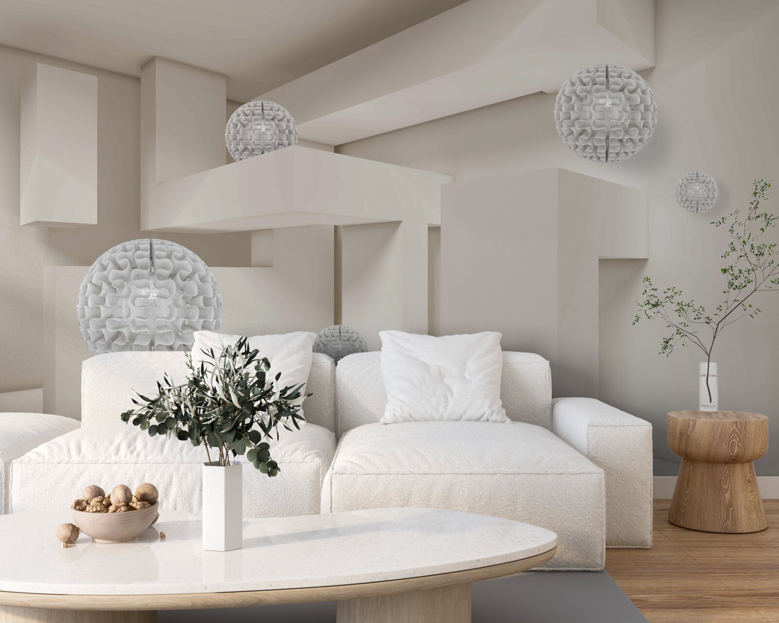 Fotobehang abstracte witte cirkels op een achtergrond van rechthoeken