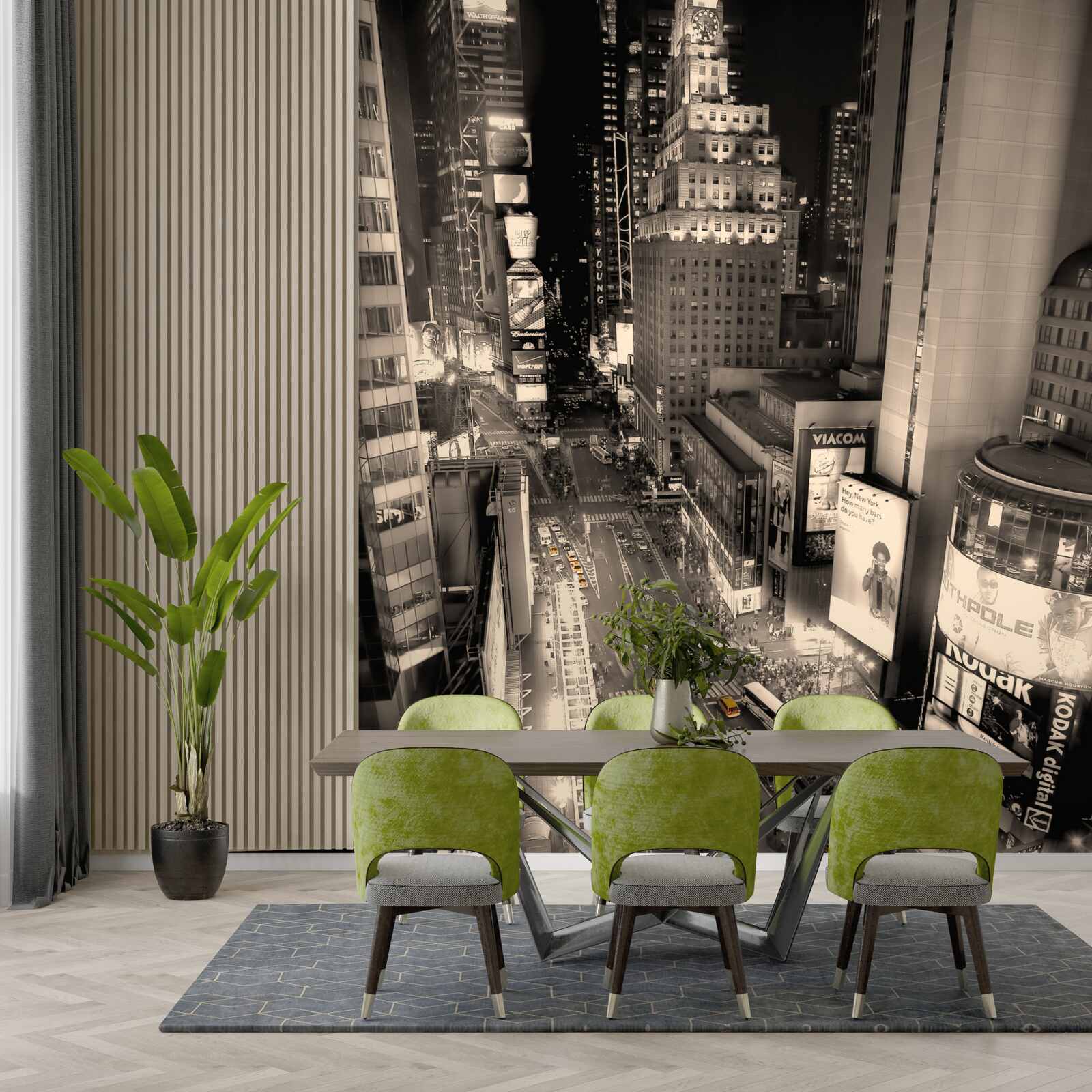 Fotobehang Gele taxi's vast in grijze stadsfile